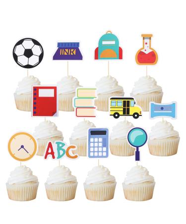 Rsstarxi 36 Pack Back to School Cupcake Toppers Happy First Day of School Cupcake Toothpicks Decoration for Welcome Back to School Activities Kids Birthday Day Party Cake Decorations Design 1