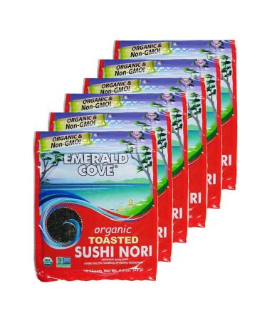 Emerald Cove Organic Toasted Pacific Sushi Nori Sheets, 5.4 Oz, 10 Count, Pack of 6 Toasted Nori 10 Sheets (Pack of 6)