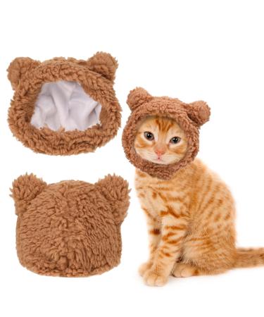 WLLHYF Cute Cat Winter Warm Bear Hat Soft Comfortable Adjustable Small Pet Headwear Costume Clothes for Cat Kitten Puppy Dog(Brown)