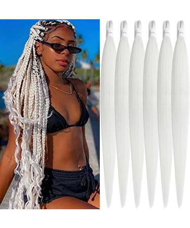 Xusuperb 30 inches long Pre Stretched Braiding Hair White Easy Braids Extensions White Kanecalon Kunsthaar for braiding white 6 Packs Pres stretched braiding hair yaki braids hair extensions (white#) 76 cm (6 -pack) white#