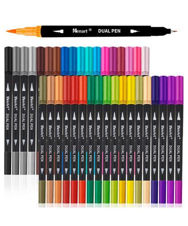 Dual Markers Brush Pen, Colored Pen Fine Point Art Marker & Brush Highlighter Pen for Adult Coloring Hand Lettering Writing Planner Art Supplier(36 Colors Pen Set)