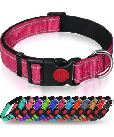 Taglory dog collar soft padded neoprene nylon dog collar for extra large dogs adjustable and reflective for training hot pink XL (1 Pack) hot pink