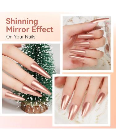 MIZHSE Chrome Nail Polish - Long-Lasting Rose Gold Mirror Effect Quick-Dry Reflective Nail Color for Stunning Nail Art - 0.53oz Premium Quality - Buy Online on SooperMarket.com