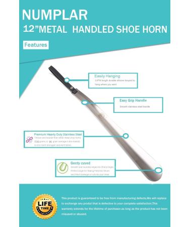 12 Long Metal Shoe Horn for Men, Women, Kids, Seniors - Heavy Duty Stainless Steel with Silicone Lanyard - Grey 12 Inch - Buy Online on SooperMarket.com
