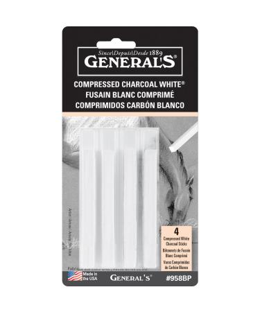 General Pencil 958BP WHT COMPRESED Charcoal EX.Smooth MED4PK  1 Count (Pack of 1)  White