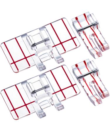 PAGOW 4PCS 1/4" (Quarter Inch) Sewing Machine Presser Foot, Brother Sewing Machine Accessories Fit for Singer, Babylock, Household Low Shank Sewing Machine (2 Style) 4 Pieces, White+red