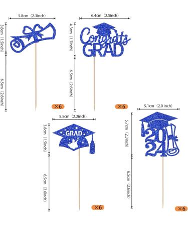 Rsstarxi 24 Pack 2024 Graduation Cupcake Toppers Glitter Congrats Grad 2024 Graduation Cap Diploma Cupcake Picks for Class of 2024 Graduation Theme Party Cake Decorations Blue - Buy Online on SooperMarket.com