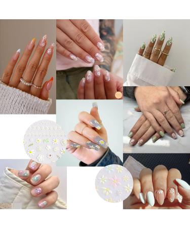 5D Embossed Spring Daisy Nail Art Stickers - Self-Adhesive White Yellow Flower Decals - Buy Online on SooperMarket.com
