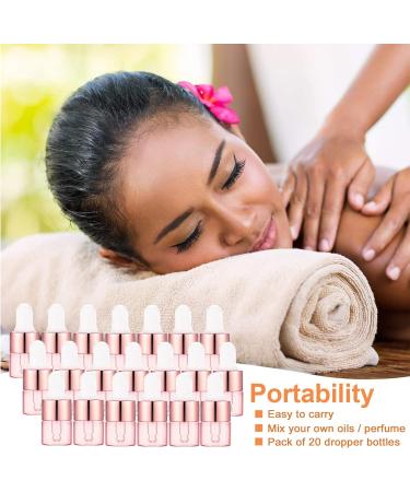 Alledomain 20Pcs 1Ml Rose Gold Glass Sample Dropper Bottles Empty Mini Bottles with Dropper Pipettes Aluminum Alloy Cap Refillable Sample Containers for Essential Oils Perfume Aromatherapy - Buy Online on SooperMarket.com