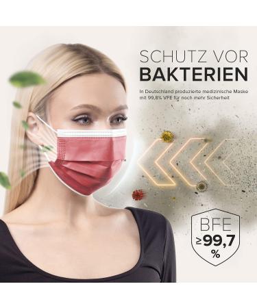 50x Medical Face Masks - Made in Germany CE Certified Type IIR 99.78% BFE One-Way Protection Adult Size Red - Buy Online on SooperMarket.com