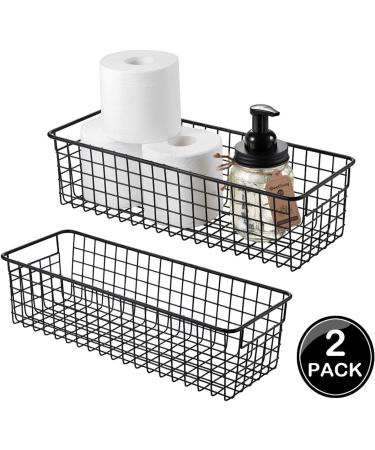 2 Pack Rustic Metal Wire Storage Baskets - Farmhouse Decor for Bathroom, Kitchen, Pantry, Laundry Room, Closets, Garage - Black - Buy Online on SooperMarket.com