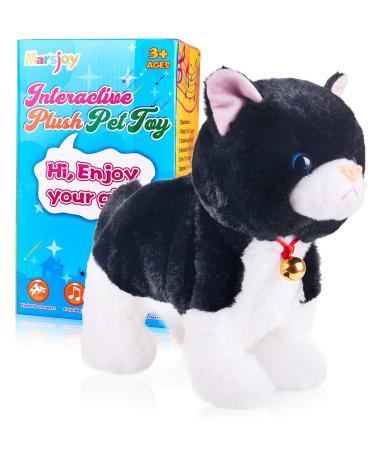 Black Plush Robot Cat Stuffed Animal Interactive Cat Robot Toy Barking Meow Kitten Touch Control Electronic Cat Pet Cat Kitty Toy Animated Toy for Girl Kid L:12" H:8" W:5"