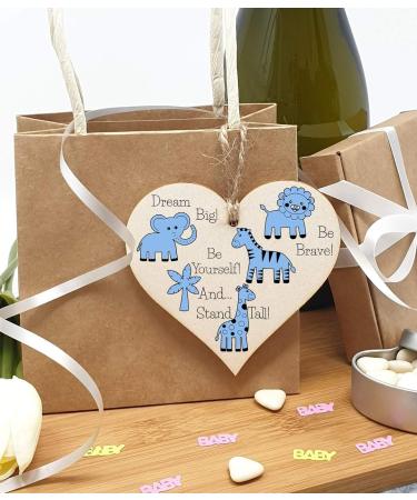 Plum Penguin Handmade Wooden Hanging Heart Plaque - Be Brave, Dream Big, Be Yourself | Blue Safari Animals Nursery Wall Decoration - Ideal New Baby Gift - Buy Online on SooperMarket.com