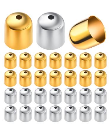 100pcs Cord End Caps Metal Glue-in Barrel End Caps Leather Tassel Caps Clasps Cord Ends Connectors for DIY Bracelet Necklace Crafts Jewelry Making  Golden and Silver