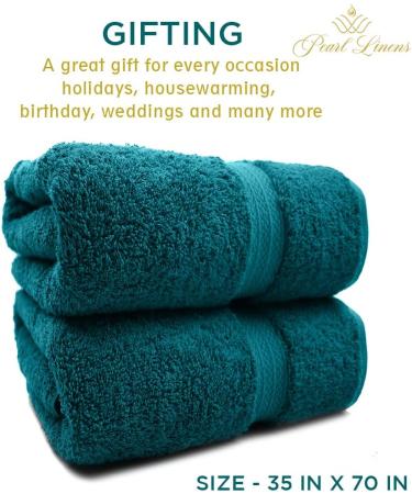 Pearl Linens Cotton Bath Sheet Pack of 2 - Quick Dry & Absorbent Oversize Towels for Hotel & Spa | Super Soft Teal Bath Sheet Set 35x70 - Buy Online on SooperMarket.com