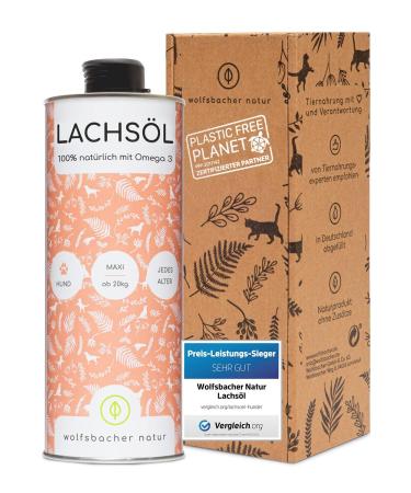 Salmon oil for dogs 1 liter with Omega 3 & 6 I Norwegian natural salmon oil made of Atlantic-Sea salmon I High-dosed supplementary supplements for dogs