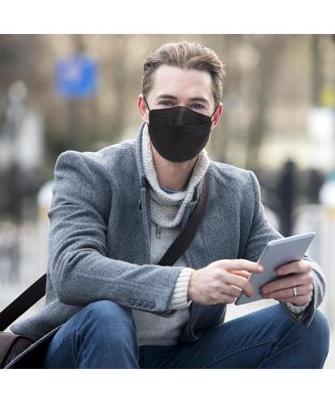 60PCS KF94 Black Disposable Face Masks - Individually Packaged 4-Ply Breathable Fish Mouth Type Mask for Daily Outdoor Use - Adjustable Nose for Comfort - Buy Online on SooperMarket.com