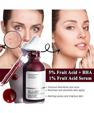 AHA 5% + BH_A 1% Peeling Solution Smooth Skin Exfoliating Facial Serum -Acid Serum For Acne Blackheads & Open Pores Blackhead Remover Reduces Excess Oil & Bumpy Texture 32ml  - Buy Online on SooperMarket.com