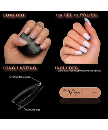 Vixi 600 Medium Square Nail Set with Prep File | Clear Express Full Cover False Fingernail Extensions - 10 Sizes | For Salon Professionals & Home Use - Buy Online on SooperMarket.com
