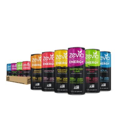 Zevia Zero Calorie Energy Drink 6-Flavor Essential Variety Pack All Flavors 12 Ounce(Pack of 12) 6-Flavor Essential Variety 12 Ounce (Pack of 12)