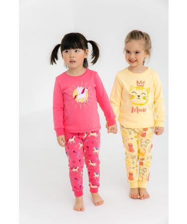 Artie Baby Girls 100% Cotton Long Sleeve Pyjamas for Kids | Set of 2 Footless Pajamas | Comfortable Nightwear for Children 12M-8Y | 5-6 Years, Yellow - Buy Online on SooperMarket.com