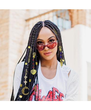 99Pcs Handmade Gemstone Hair Braids Dreadlock Accessories Set - Turquoise, Jade, Shell Pendants, Gold Filigree Cuffs | Beard Clips, Tube Beads for Locs & Extensions - Buy Online on SooperMarket.com