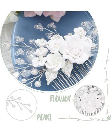 Edary Bridal Wedding Hair Comb | Silver Flower Headpiece with Rhinestones & Crystals - Elegant Hair Accessories for Women & Girls - Buy Online on SooperMarket.com