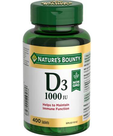 Nature's Bounty Vegetarian Non-GMO Vitamin D3 Vitamin D 1000 IU Supplement Helps to Maintain Immune Function 400 Tablets
