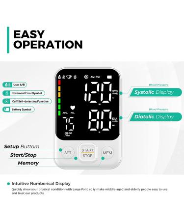 Automatic Upper Arm Blood Pressure Monitor with Adjustable Cuff, Backlit Display, 2 Users Memory - Includes Charging Cord | 240 Sets Memory - Buy Online on SooperMarket.com