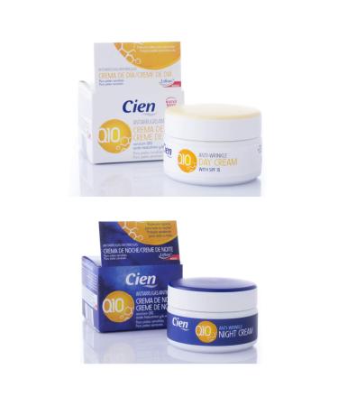 Set of 2 x 50 ml Cien Anti-Wrinkle DAY + NIGHT CREAM - with q10 Hyaluronic Acid & Vitamin E by Cien