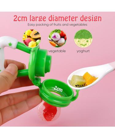 HAOBAOBEI Baby Fresh Fruit/Food Feeder Pacifier (2 Pcs) - Silicone Teething Toys with 2 Sized Pouches, Spoon, Bottle Brush - Blue&Green Set - Buy Online on SooperMarket.com