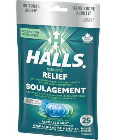 HALLS No Sugar Added Assorted Mint Cough Drops Throat Lozenges Sore Throat Relief Mentho-Lyptus 25 Lozenges Assorted Mint 25 Count (Pack of 1) - Buy Online on SooperMarket.com