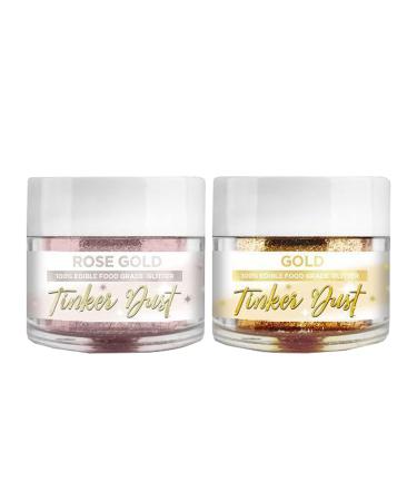 Edible Color Dust Glitter Set - 100% Edible Gold Dust and Rose Gold Tinker Dust Edible Glitter - Bakell Luster Dust Perfect for Baking, Decorating Dessert & Edible Glitter for Drinks (2 x 5g)