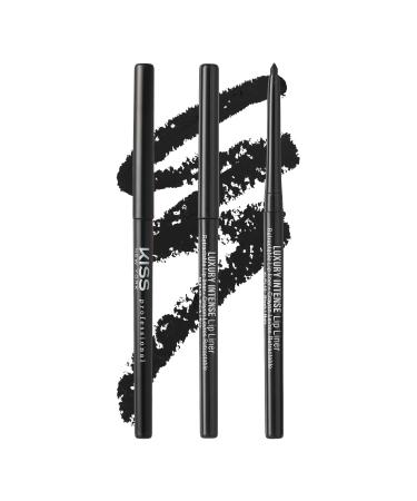 kiss new york Luxury Intense Lip Liner  Long-Lasting Creamy Lip Liner Retractable Easy to Use Lip Liner 3PCS (Black) 3 Count (Pack of 1) Black