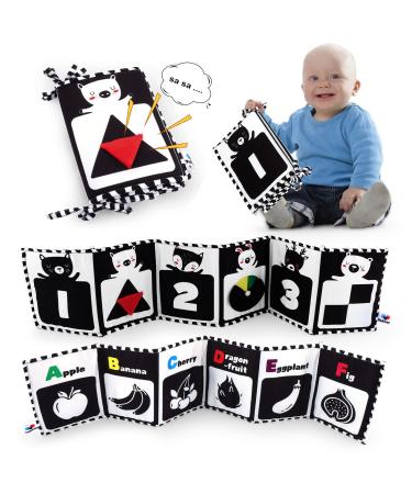 Yohome Black and White High Contrast Sensory Baby Toys Baby Soft Book for Early Education  Infant Tummy Time Toys  Double Sided & Folding Educational Activity Cloth Book Crib Toys for 0-3 Years Old B-123