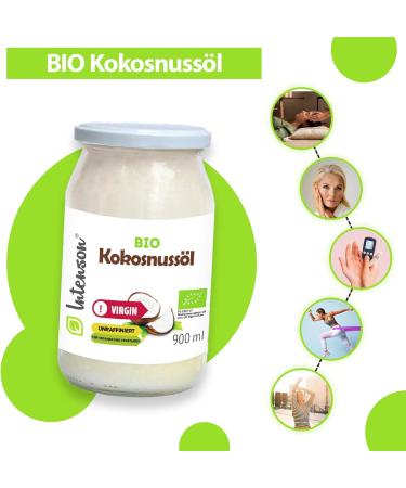 Intenson - Organic Coconut Virgin Oil 900 ml | Cold Pressed | Unrefined | Vegan | Glass Jar - Buy Online on SooperMarket.com