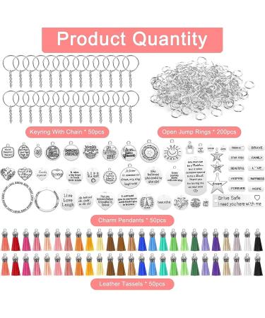 350Pcs Motivational Keychain Set with 50 Inspirational Charms, Leather Tassels, Keyrings, and Jump Rings - DIY Crafting Kit - Buy Online on SooperMarket.com