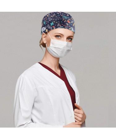 6-Piece Women's Scrub Caps with Buttons - Adjustable Bouffant Hats in Multicolored Floral Pattern - Buy Online on SooperMarket.com
