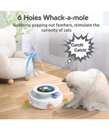 GoldenSun 3-In-1 Interactive Cat Toys for Indoor Cats - Rechargeable Smart Feather Toy with Balls, Butterfly Teaser, and 6 Attachments - Buy Online on SooperMarket.com