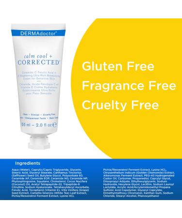 DERMAdoctor Calm Cool + Corrected Ceramide C Ferulic Acid + E Cream | Brightening Moisturizer for Sensitive Skin | 2.0 fl oz | Worldwide Shipping - Buy Online on SooperMarket.com