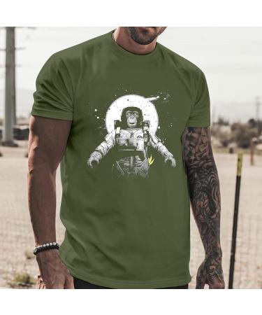 BEUU Men's Space Monkey Print Short Sleeve T-Shirt - Army Green Large - Buy Online on SooperMarket.com