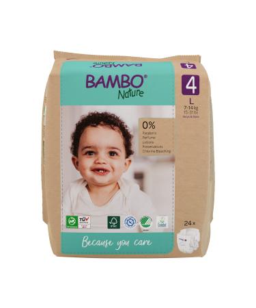 Bambo Nature Premium Eco Nappies Eco-Friendly Sustainable Nappies Enhanced Leakage Protection Secure & Comfortable Baby Nappies Secure & Comfortable - Size 4 Nappies (15-31lb/7-14 kg) Maxi 24PK