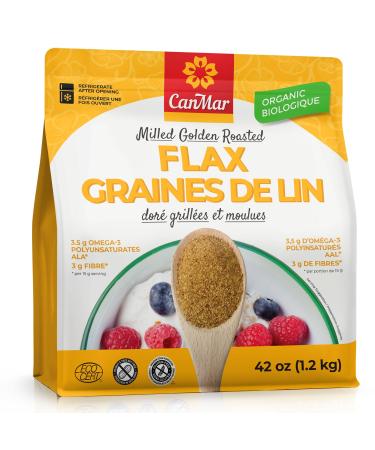 CanMar Ground Milled Golden Roasted Organic Flax Seed (1.2 Kg) Vegan Organic Flaxseed Ground - Non-GMO Gluten Free - Organic Flax Seeds - Ground Flaxseed Meal with Omega-3 Fiber - Linseed Flax Powder