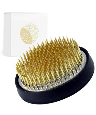 Wazakura Ikebana Kenzan Japanese Flower Holder  Made in Japan  Floral Arranging Pin Frog  Round - 2.4(61mm) Brass Brass 2.4(61mm)