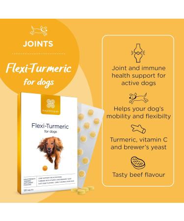 Flexi-Turmeric For Dogs | Healthspan | 120 Tablets | Vitamin C & Brewers Yeast | 400mg High-Grade Turmeric | Pet Health - Buy Online on SooperMarket.com