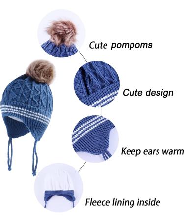 LANGZHEN Toddler Winter Hat | Earflap Knit Cap for Baby Boys Girls 2-4 Years | Blue-Pompon - Buy Online on SooperMarket.com