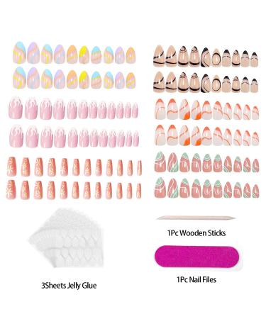 6 Packs Almond Design Press On Nails - 144 Pcs Medium Fake Nails for Women and Girls - Buy Online on SooperMarket.com