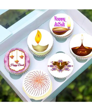 24 x Pre-Cut Happy Diwali 3 Edible Stand up Wafer/Rice Paper Cupcake Cake Toppers Festival of Lights Celebration Party Decorations