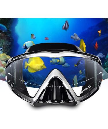 Adult Pano 3 Window Scuba Diving Mask - Anti-Fog Swim Goggles with Nose Cover | Tempered Glass Snorkel Dive Mask for Snorkeling, Freediving, Swimming - Black - Buy Online on SooperMarket.com