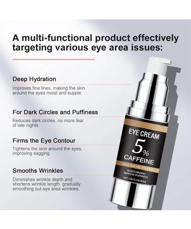 5% Caffeine Eye Cream for Dark Circles & Puffiness | Anti-Aging Hydrating Eye Cream for Men & Women - Reduce Wrinkles Fine Lines & Eye Bags - Buy Online on SooperMarket.com